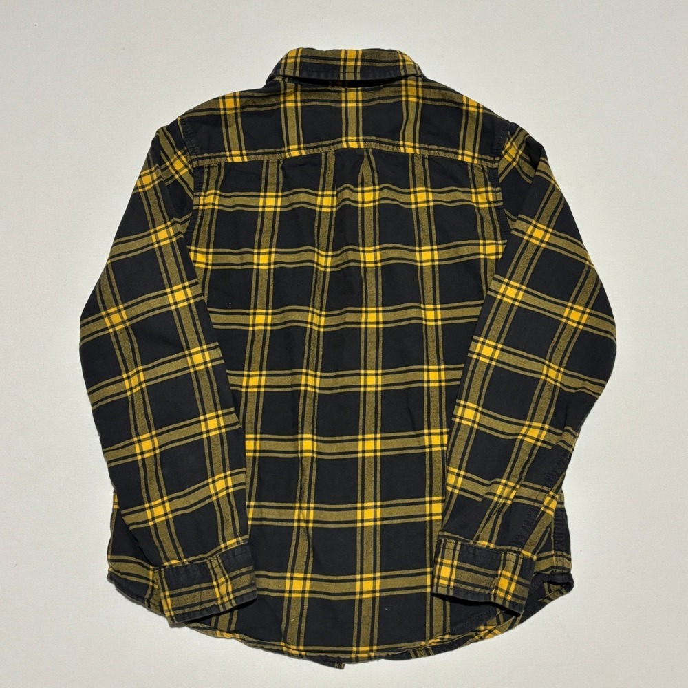 Cat Jack Kids Boys Long Sleeve Flannel Shirt Black Yellow Plaid Size L 10/12 - Picture 3 of 8